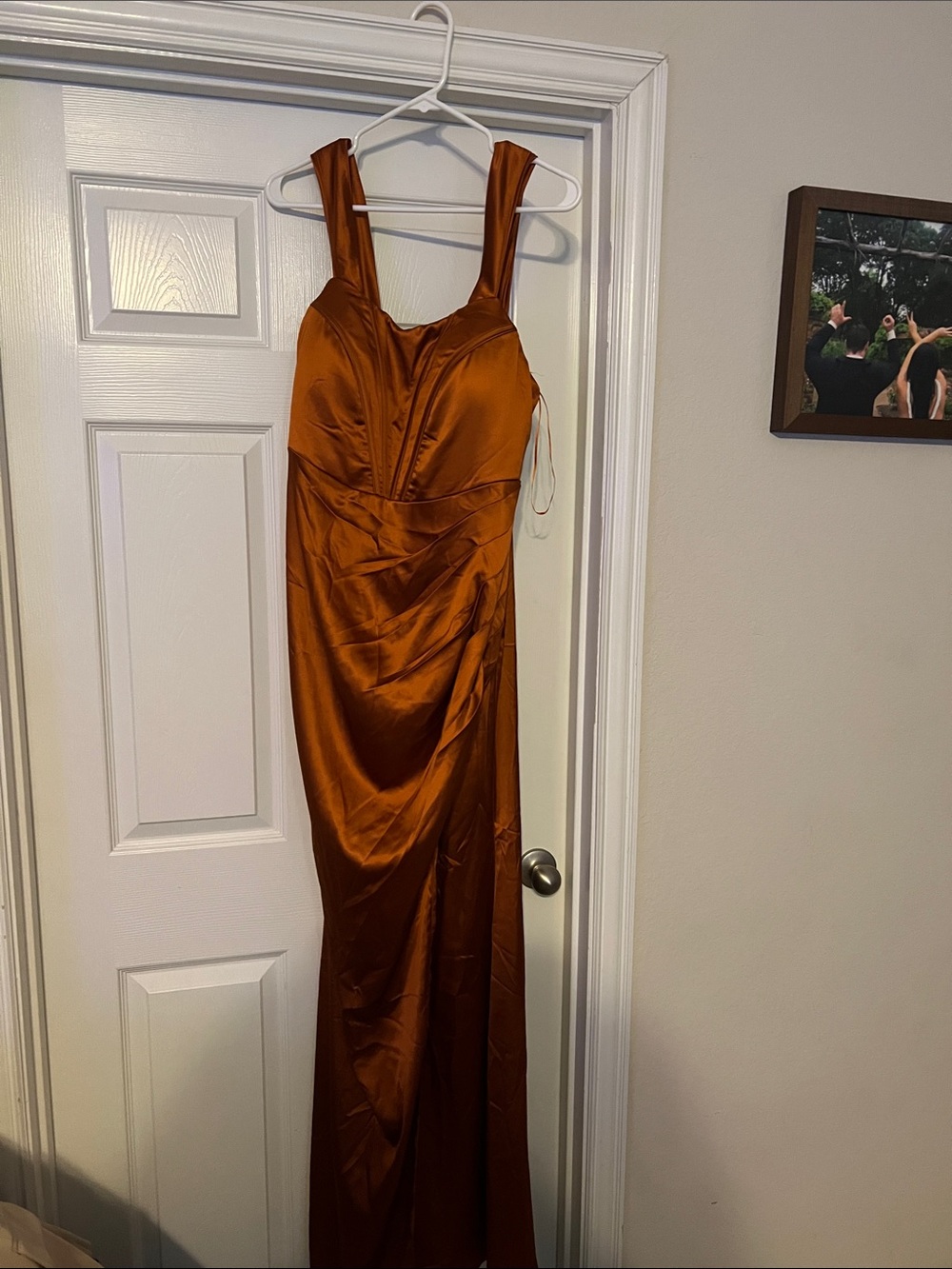 Elegant Copper Satin Evening Gown - Sleeveless Maxi Dress